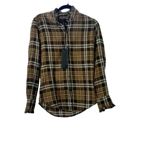 Nili Lotan Plaid Lydia Button Down Shirt Top Long Sleeve Brown Size XS NWT - Picture 5 of 12